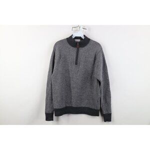 Peter Millar Mens Small Herringbone Merino Wool Knit 1/4 Half Zip Sweater Gray